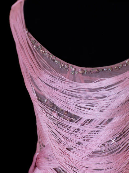 Elegant Prom Dresses Sheath One Shoulder Pink With Tassel Sleeveless Formal Evening Outfits N3788