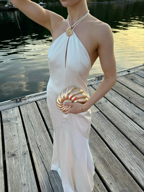 Modest Mermaid Halter Wedding Guest Dress Spring Formal Gown Long Prom Dresses N2684