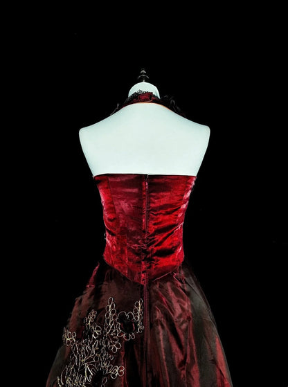Vintage A line Scoop Burgundy Satin 80s Evening Gowns Formal Birthday Dress Long Prom Dresses N1758
