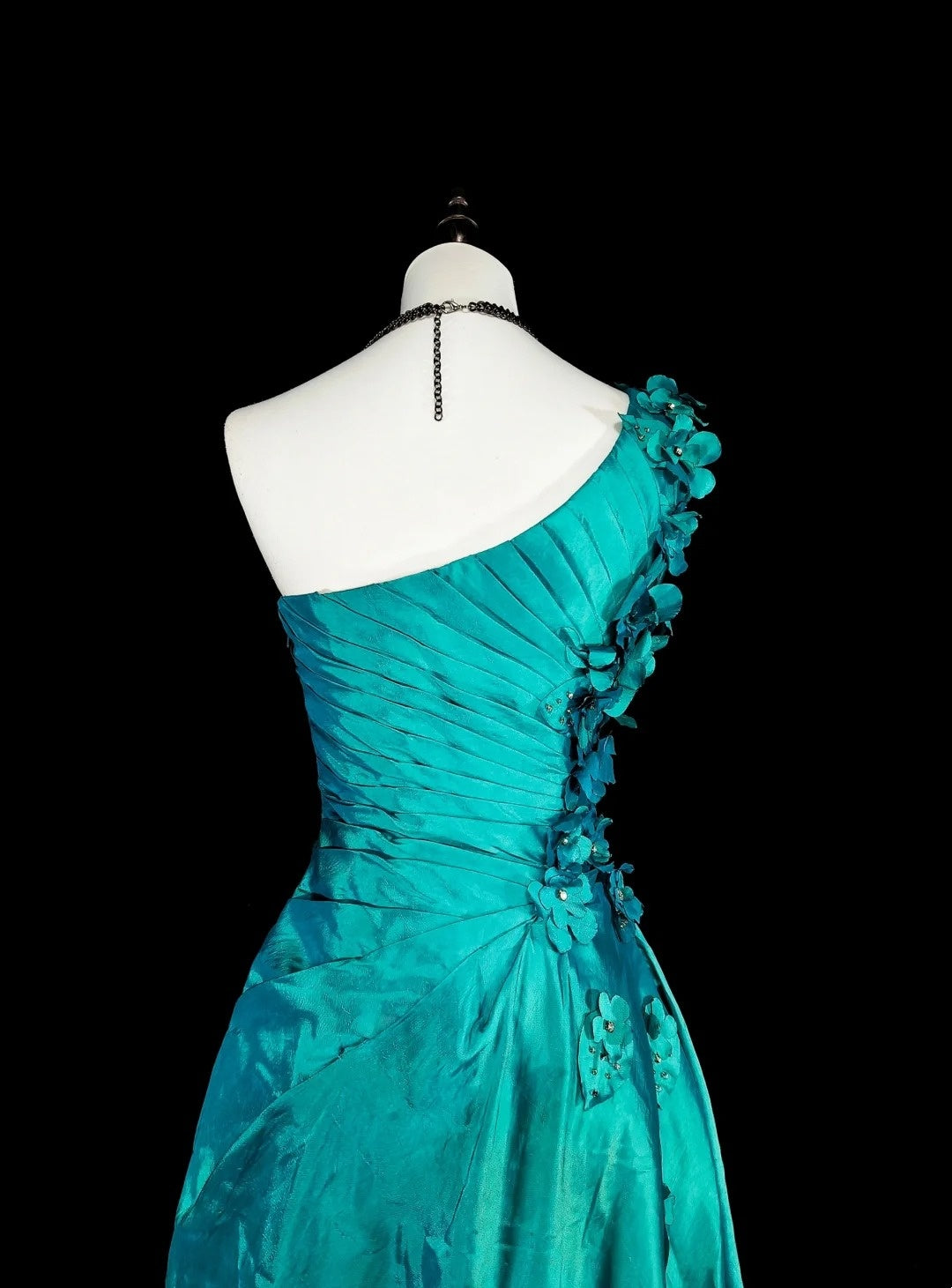Vintage Mermaid One Shoulder Green 70s With Pleated Beads Long Prom Gown Party Wear Dresses N1838