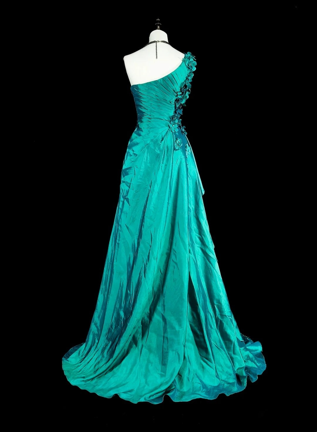 Vintage Mermaid One Shoulder Green 70s With Pleated Beads Long Prom Gown Party Wear Dresses N1838