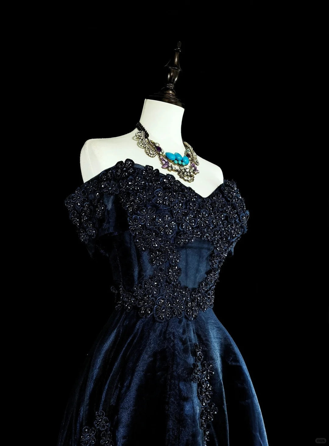 Vintage A line Off The Shoulder Navy Blue Tulle 80s Evening Gowns Formal Birthday Dress Long Prom Dresses N1753