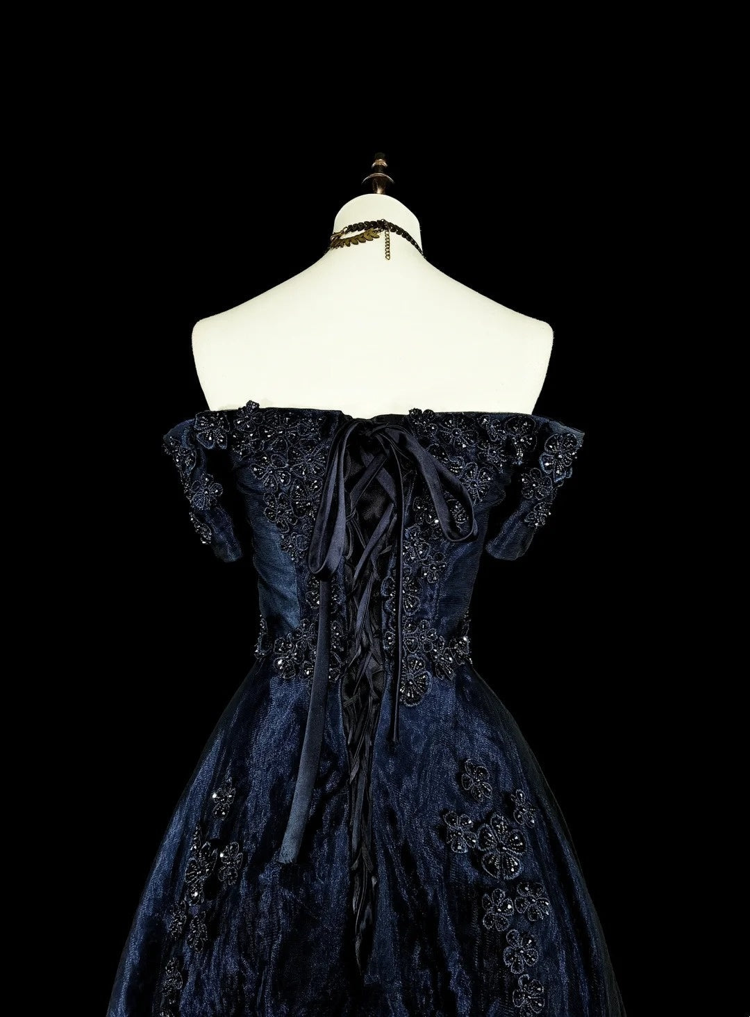 Vintage A line Off The Shoulder Navy Blue Tulle 80s Evening Gowns Formal Birthday Dress Long Prom Dresses N1753
