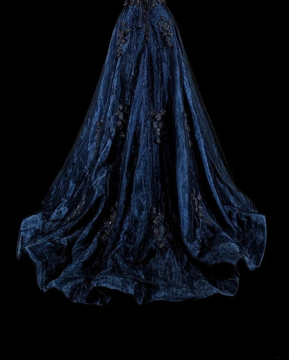 Vintage A line Off The Shoulder Navy Blue Tulle 80s Evening Gowns Formal Birthday Dress Long Prom Dresses N1753