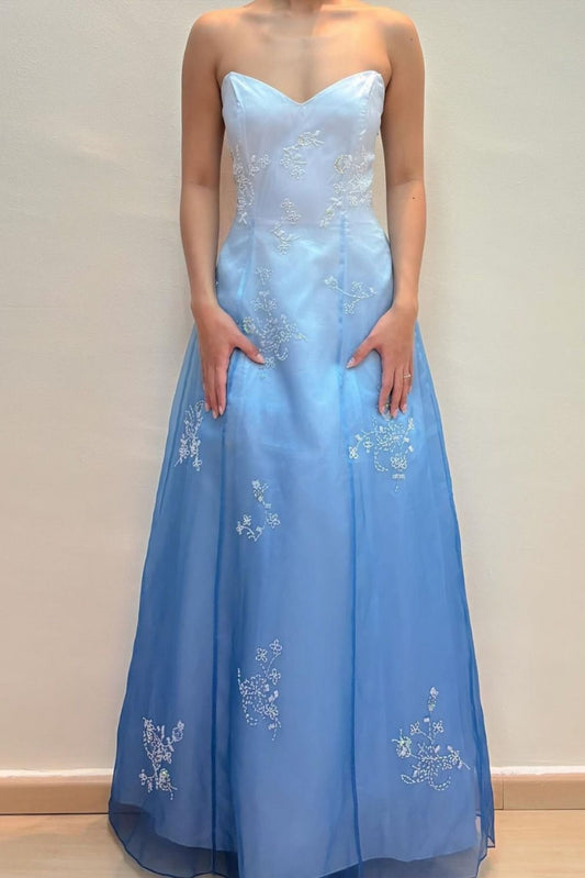 Vintage Y2K A line 2000s Blue Ombre Gown Gradient Colors Sweetheart Formal Dress 21st Birthday Prom Dresses N2694
