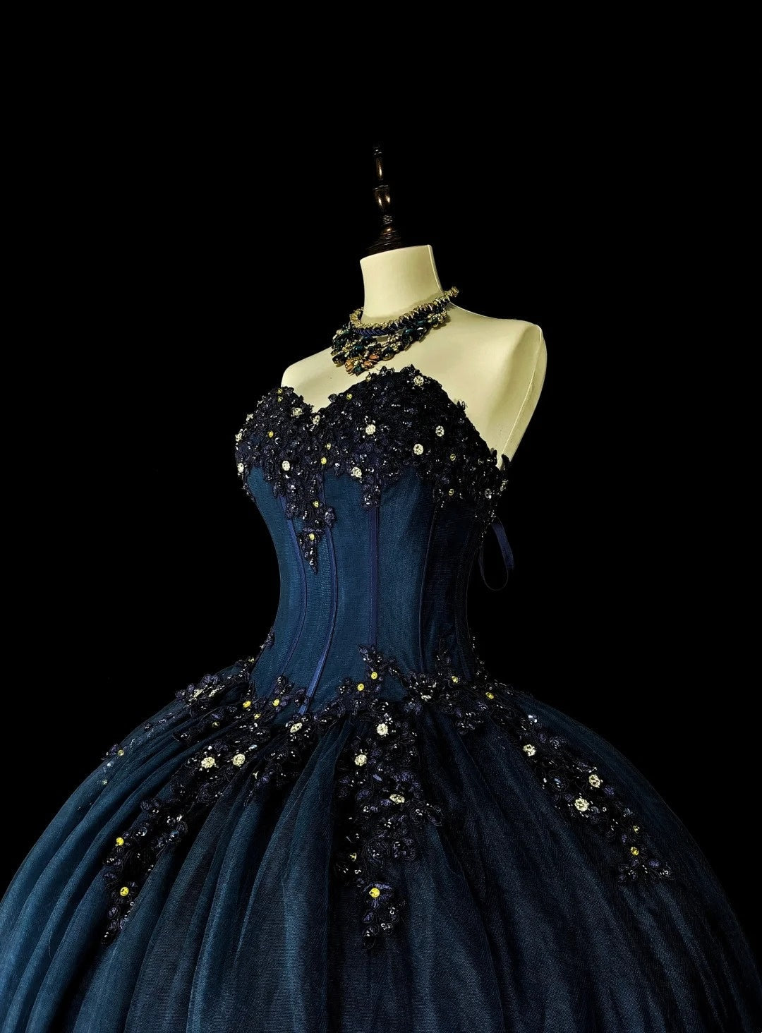 Vintage Ball Gown Sweetheart Navy Blue Tulle 80s Evening Gowns Formal 16th Birthday Dress Long Prom Dresses N1757