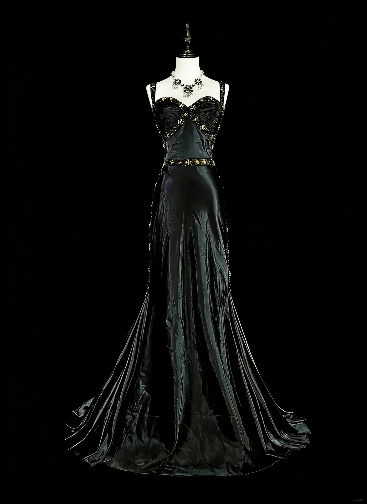Vintage 1960s Mermaid Sweetheart Black With Straps Sleeveless Long Prom Formal Dresses N1591
