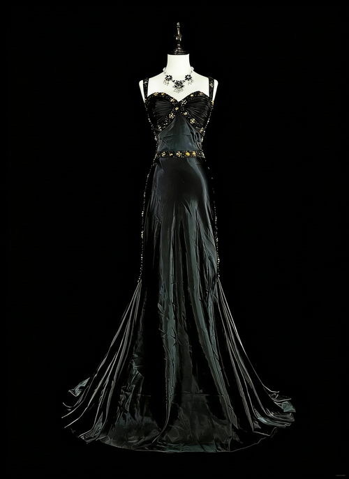 Vintage 1960s Mermaid Sweetheart Black With Straps Sleeveless Long Prom Formal Dresses N1591