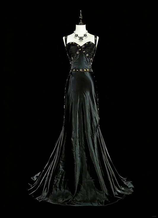 Vintage 1960s Mermaid Sweetheart Black With Straps Sleeveless Long Prom Formal Dresses N1591