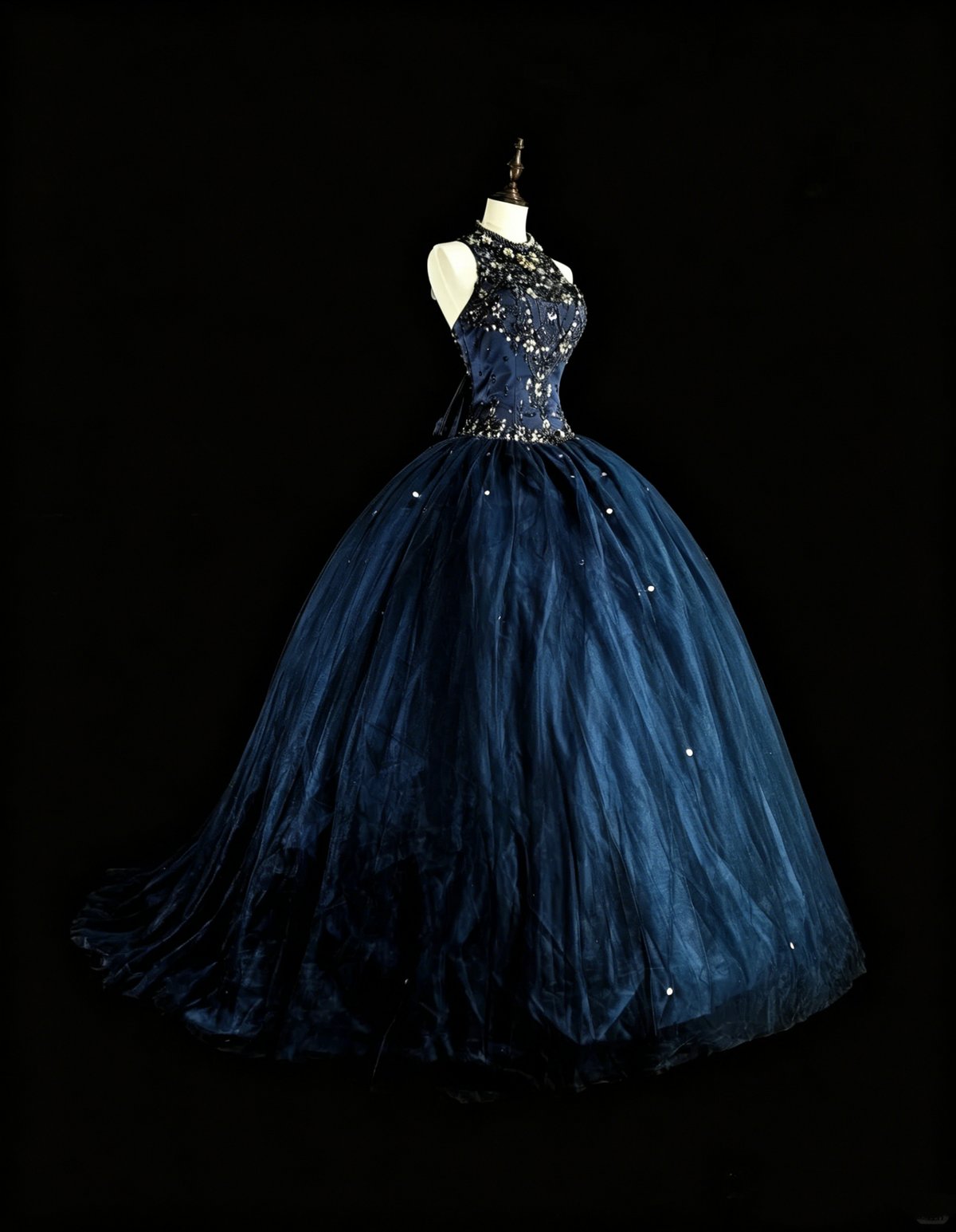 Modest Prom Dresses Ball Gown Navy Blue Tulle Sleeveless Sweet 16 Dress Formal Evening Outfits N3515