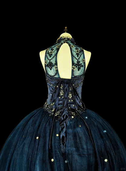 Modest Prom Dresses Ball Gown Navy Blue Tulle Sleeveless Sweet 16 Dress Formal Evening Outfits N3515
