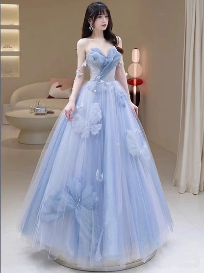 Ball Gowns Prom Dress Women Sweetheart Blue Tulle Long Formal Dance Evening Party Gowns AB1733