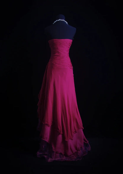 Beautiful Prom Dresses A line Strapless Hot Pink Chiffon Long Evening Outfits N3436