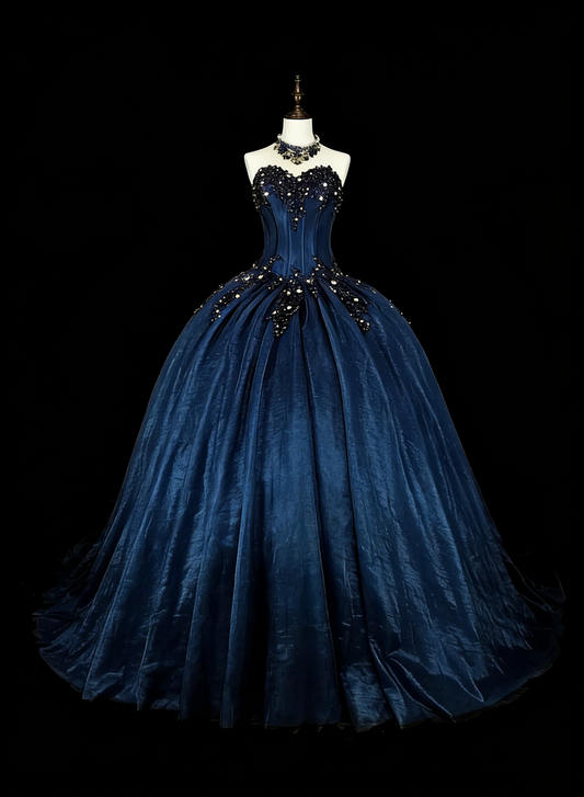 Vintage Ball Gown Sweetheart Navy Blue Tulle 80s Evening Gowns Formal 16th Birthday Dress Long Prom Dresses N1757