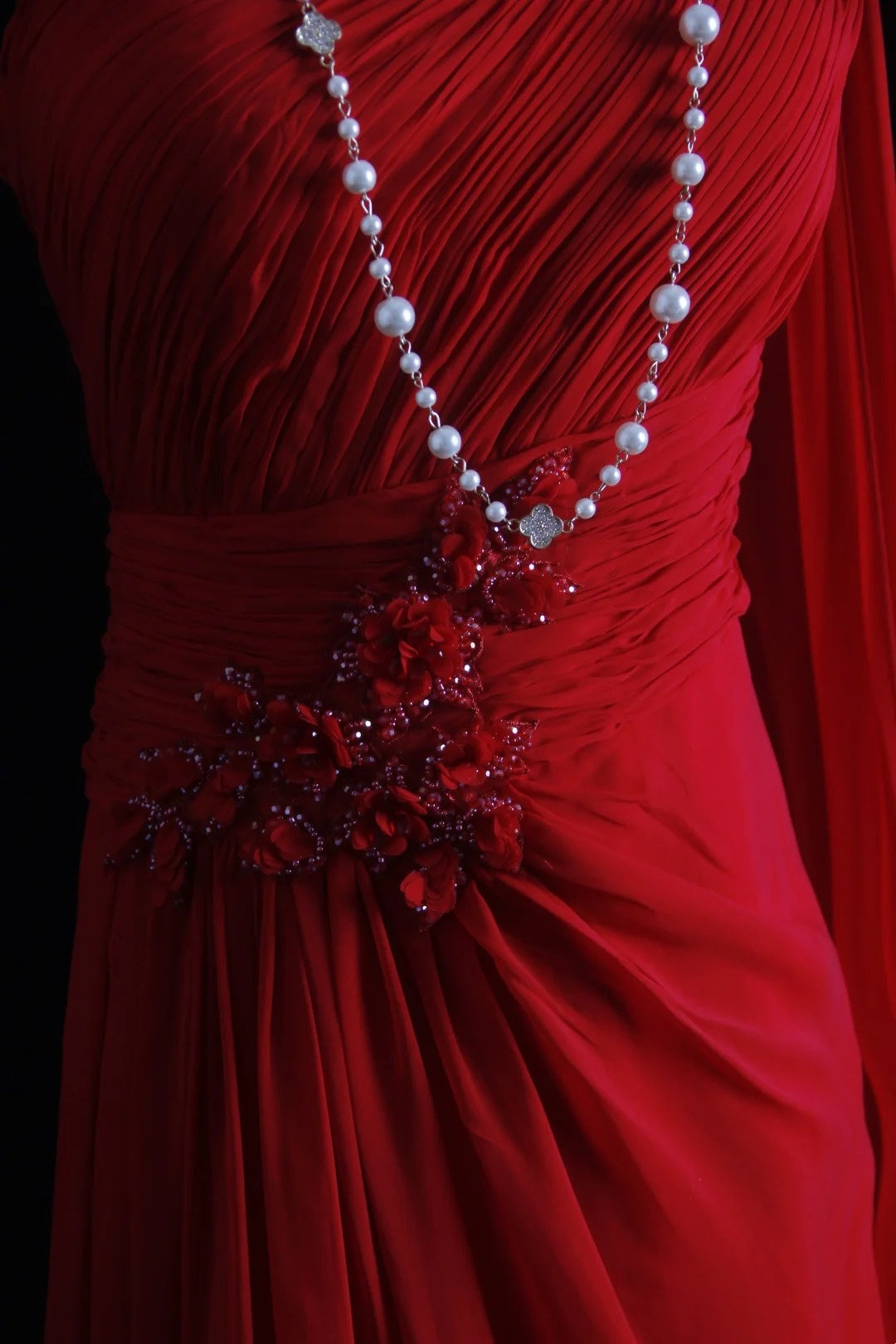Vintage A line One Shoulder Red Chiffon Sleeveless Summer Formal For Women Girls Teens Prom Dresses N2246