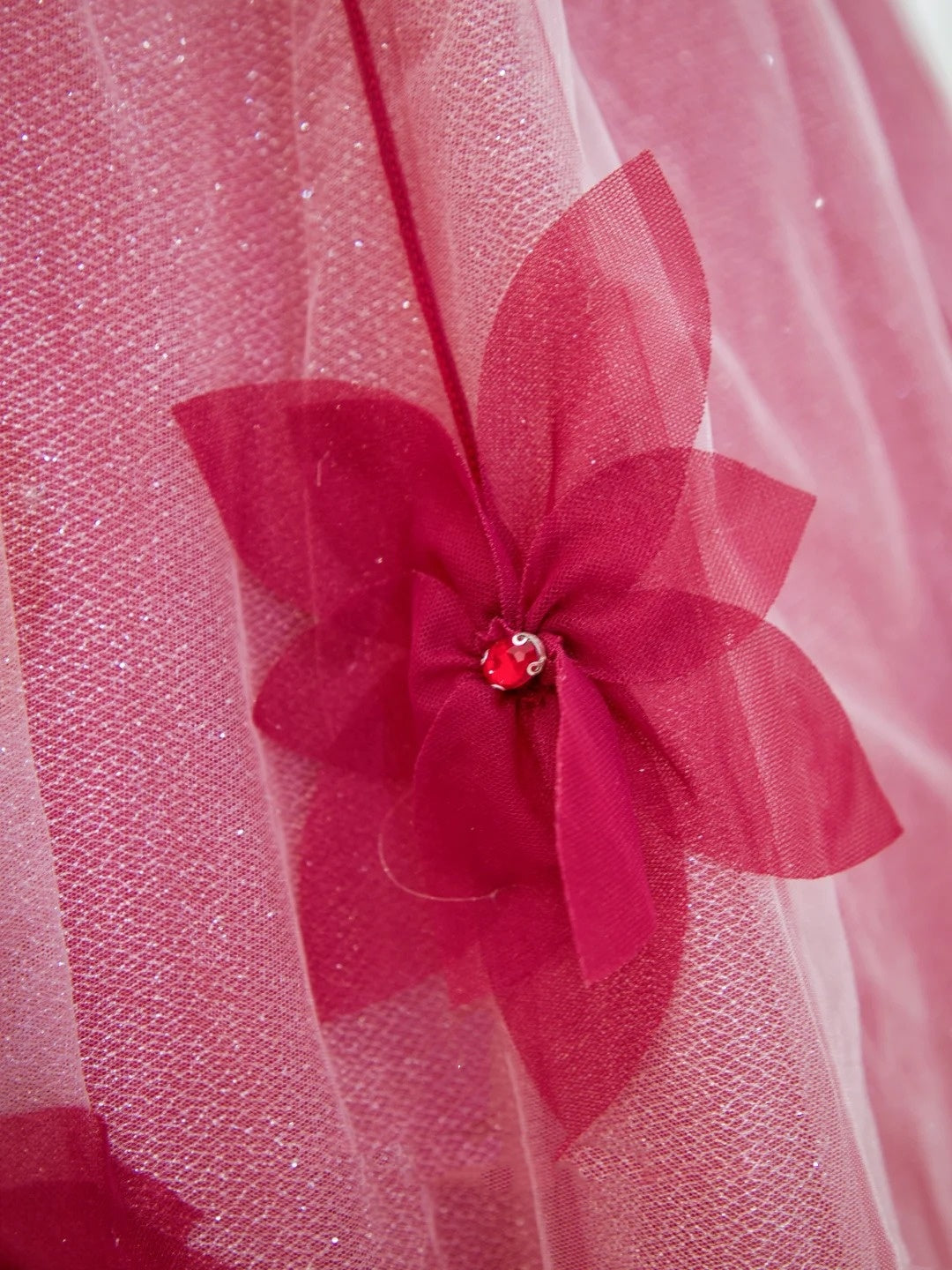 Pretty Prom Dresses Ball Gown Off The Shoulder Red Tulle With Flowers Long Formal Gown N2937