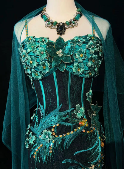 Vintage Prom Dresses Inspo Mermaid Spaghetti Strap Black Tulle Blue Lace With Beading For Women Formal Dress N3216