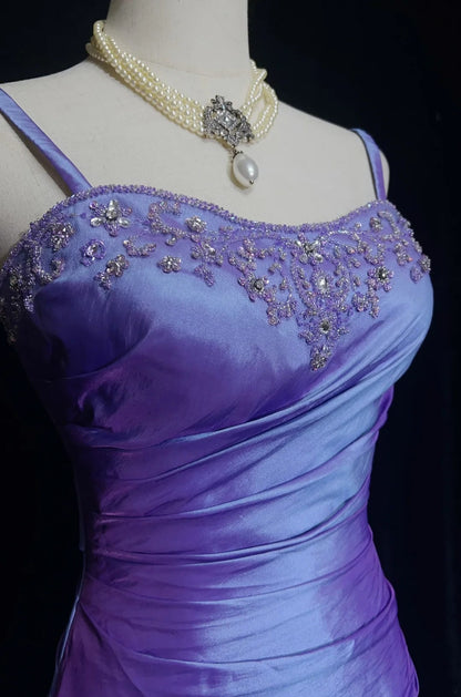 Simple Prom Dresses Sheath Spaghetti Strap Lilac Floor Length Taffeta Formal Evening Dress N3696