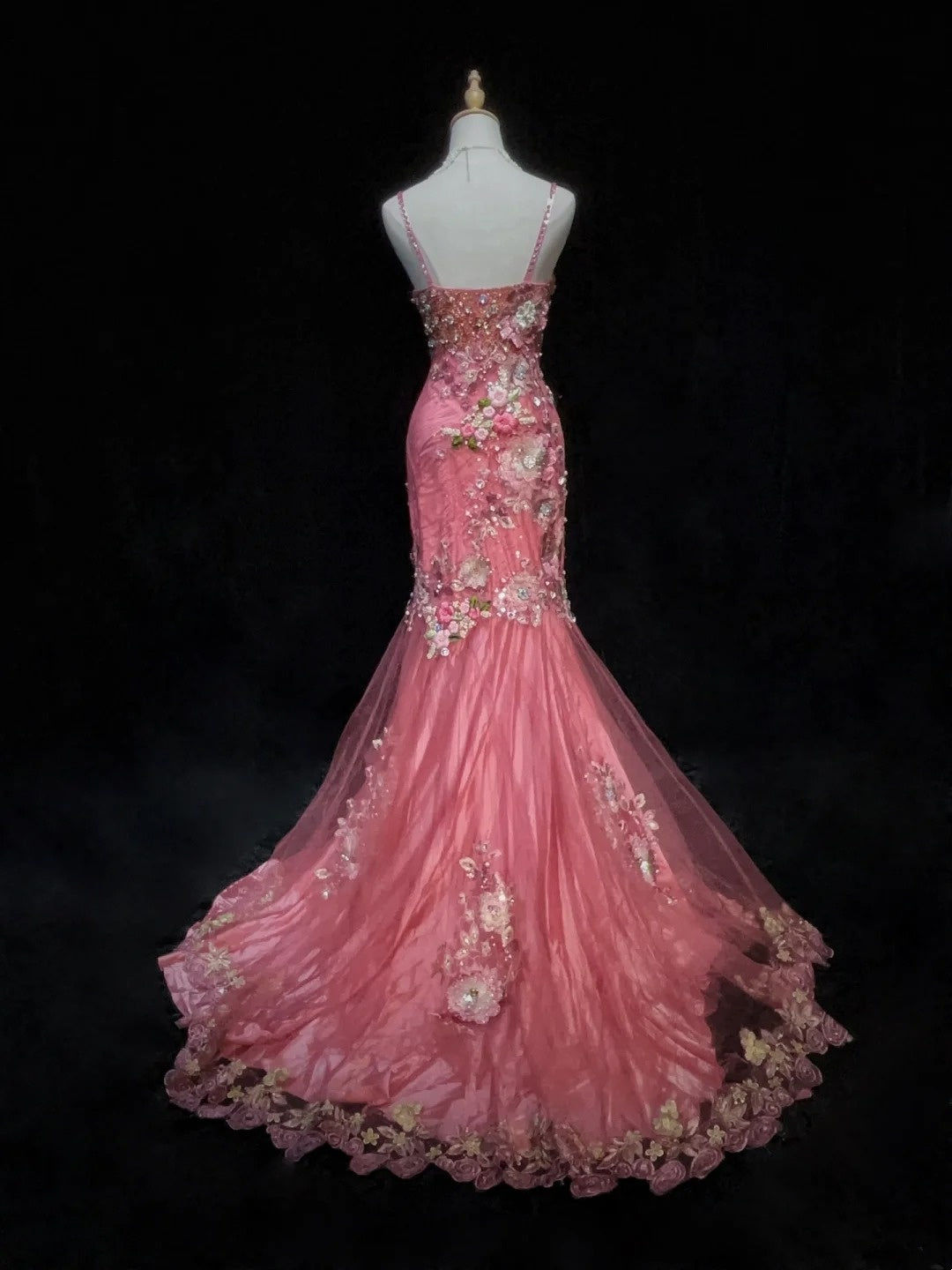 Beautiful Prom Dresses Mermaid Spaghetti Strap Pink With Flowers Beading Long Evening Outfits N3318