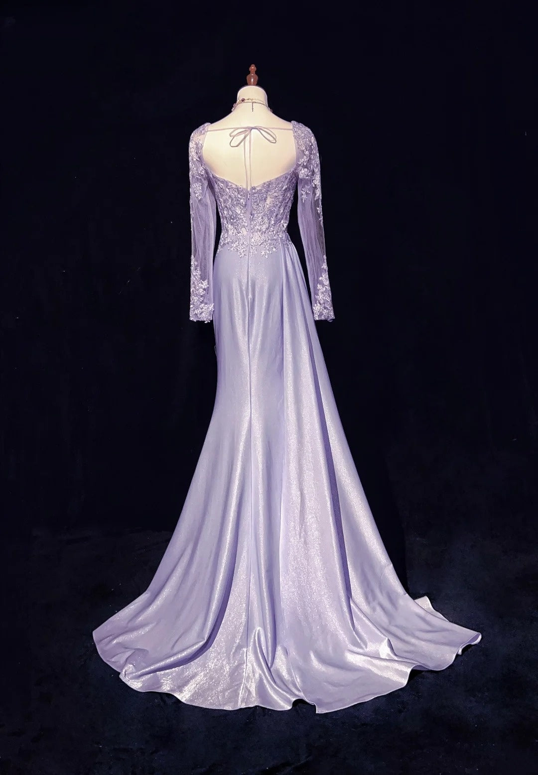 Vintage Prom Dresses 1960s Mermaid Sweetheart Lilac With Split Long Sleeves Prom Gown N3100