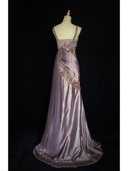 Vintage Prom Dresses Inspo Mermaid Spaghetti Strap Grape Satin 90s With Beaded Formal Gowns N3350