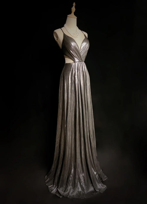 Vintage Prom Dresses 80s A Line Halter V Neck Backless Floor Length Evening Outfits N3460