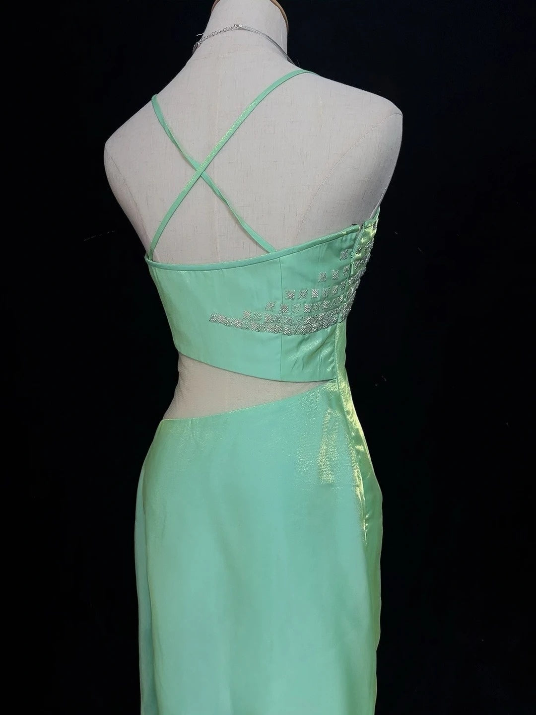 Gothic Glam Prom Dresses Mermaid Spaghetti Strap Mint Green Sleeveless With Beaded Semi Formal Evening Dress N3801