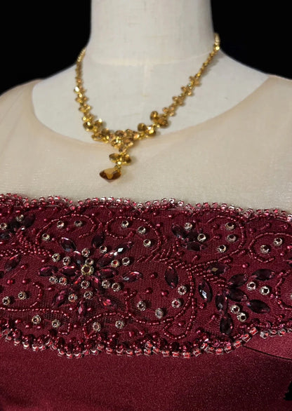 Vintage Prom Dresses Inspo Mermaid Strapless Drop Waist 90s Burgundy Satin With Beading For Women Formal Gowns N3309