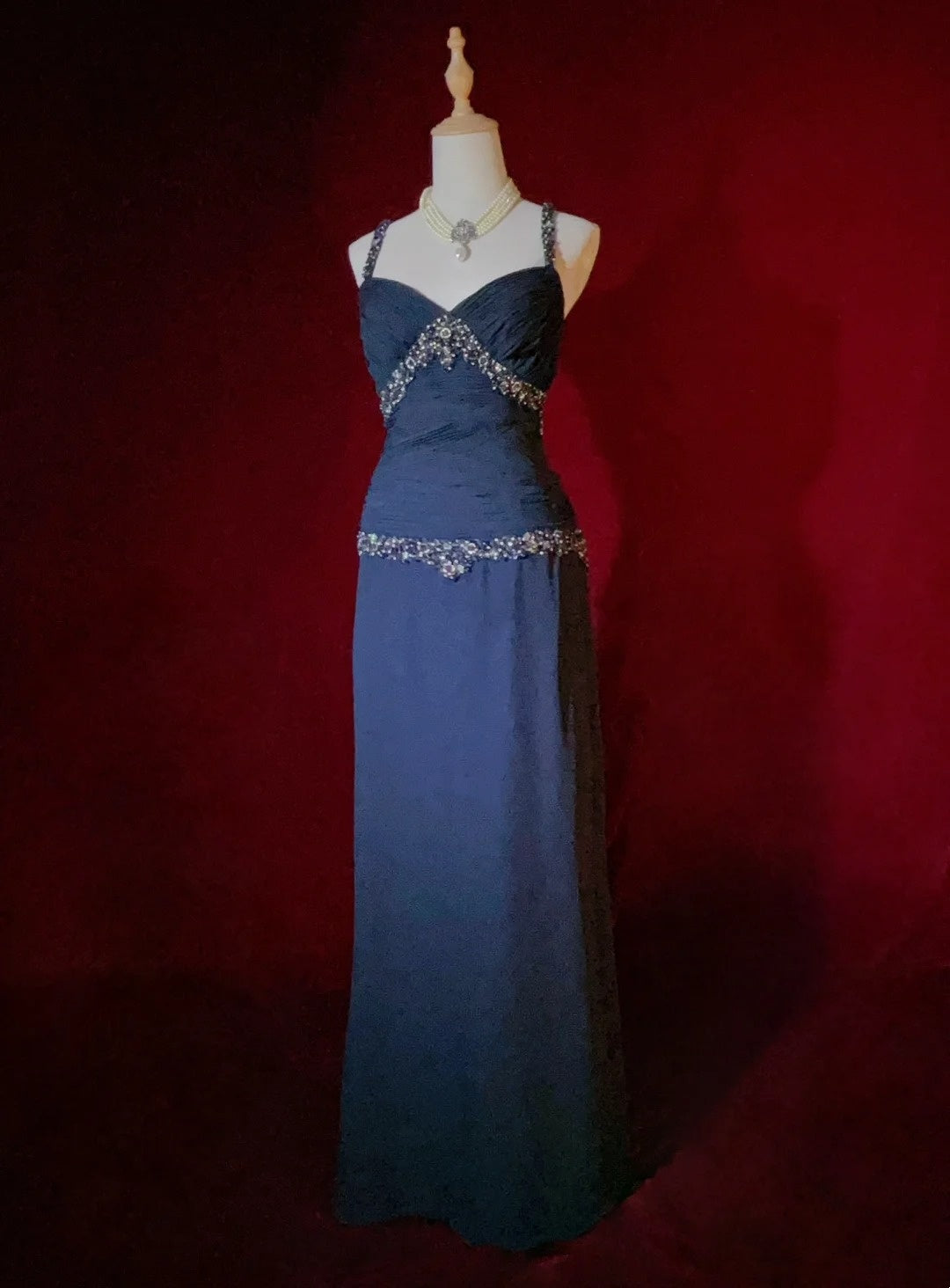 Modest Prom Dresses Inspo A Line Spaghetti Strap Navy Blue With Beading For Women Formal Dress N3262