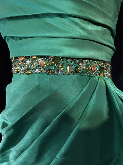 Beautiful Prom Dresses Ball Gown Sweetheart Green Satin With Ruffled Long Evening Outfits N3379