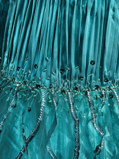 Modest Prom Dresses Inspo Mermaid V Neck Blue With Ruffled Beading For Women Formal Dress N3234