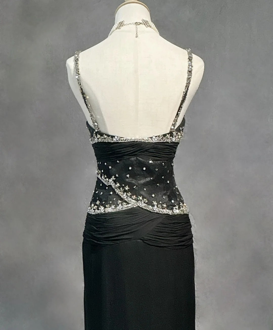 Modest Prom Dresses Mermaid Spaghetti Strap Black Tie Chiffon With Beading Formal Evening Dress N3857