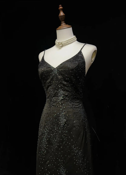 Beautiful Prom Dresses A line Spaghetti Strap Black With Beaded Cape Long Formal Evening Outfits N3672