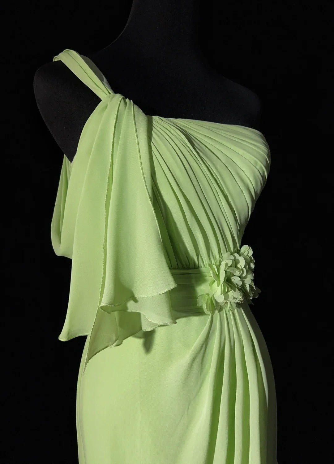 Beautiful Prom Dresses A line One Shoulder Chiffon Green With Ruffled Long Evening Outfits N3383