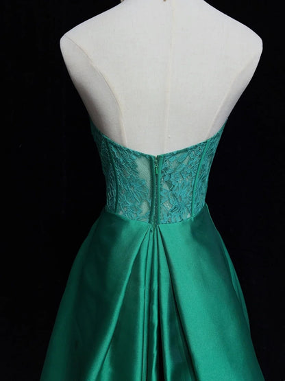 Charming Prom Dresses Ball Gown Strapless Green With Pleated Long Formal Evening Dress N3902