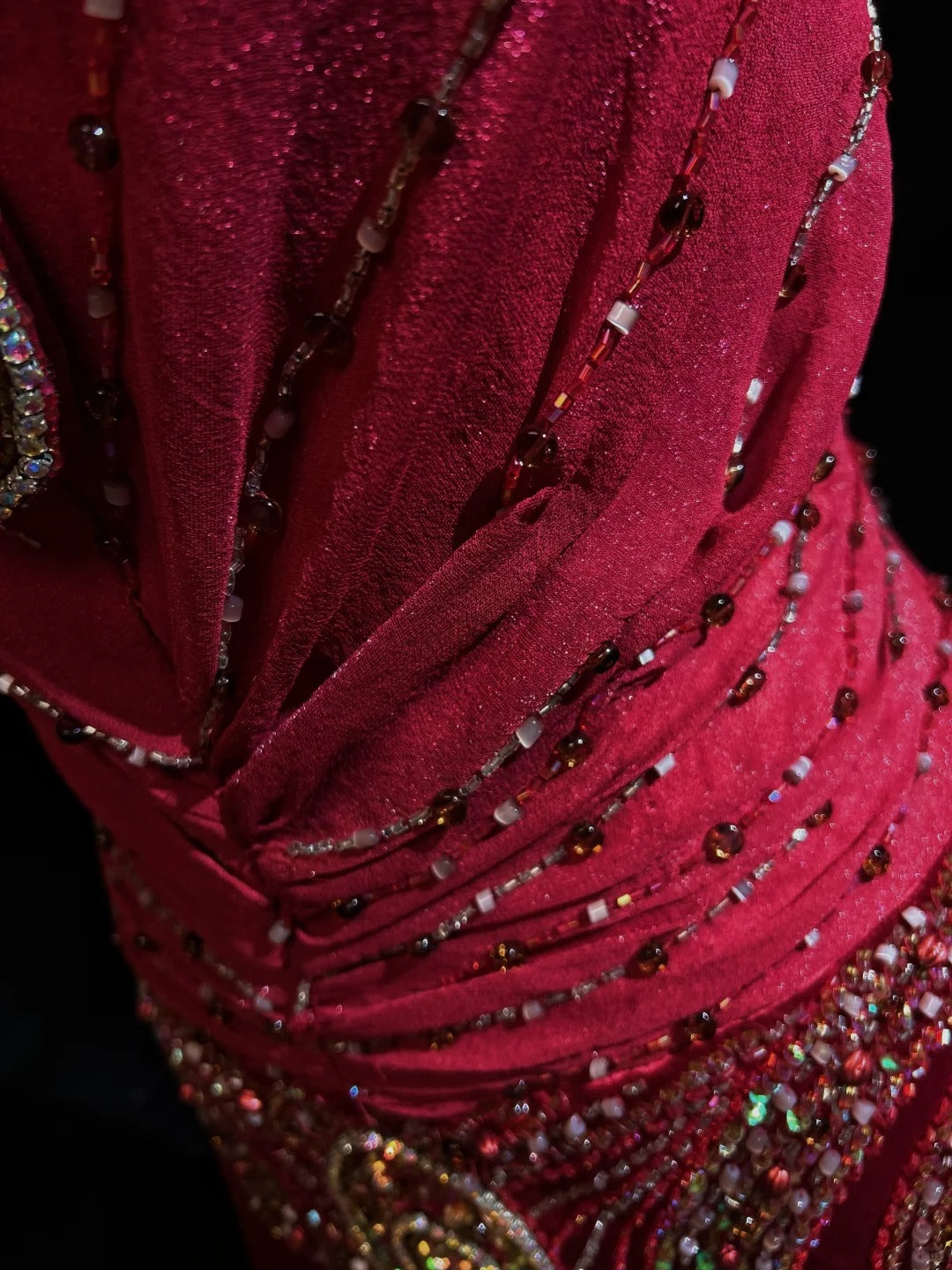 Modest Prom Dresses Mermaid Halter Burgundy Chiffon With Beading Long Formal Evening Dress N3877
