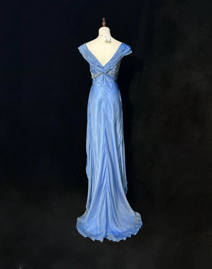 Vintage Prom Dresses A Line Sweethart Blue Chiffon With Beading Long Formal Evening Outfits N3869