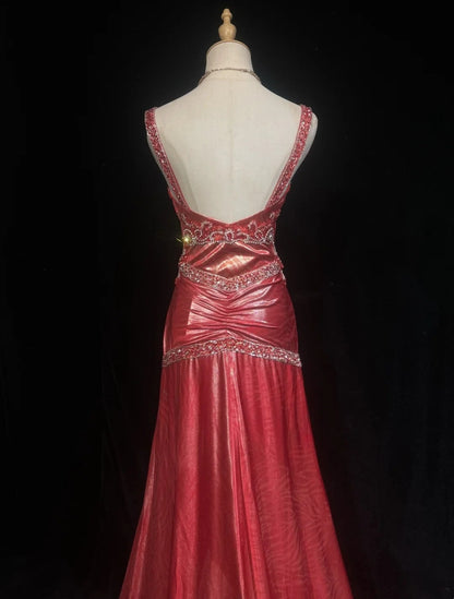 Classy A line Straps Coral With Beading Folds Sleeveless Long Formal Dress Gown With Cape Prom Dresses N2448