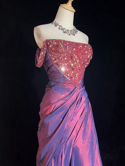 Vintage Prom Dresses 1980s Mermaid Square Neck Burgundy Taffeta Floor Lenngth With Pleated Beading Evening Outfits N3127