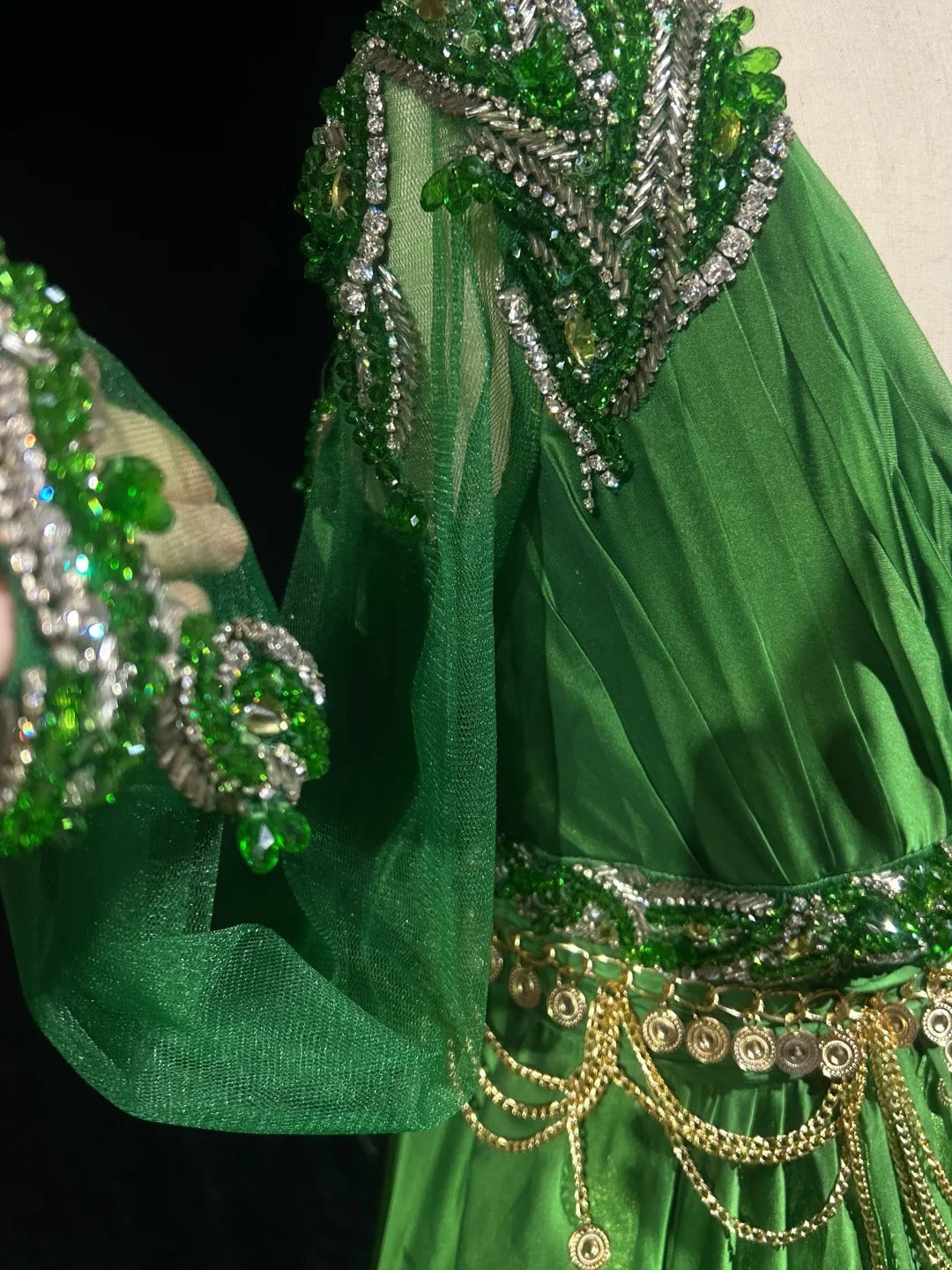 Sexy A Line One Shoulder Green Chiffon With Beads Gem Crystals Formal Dress Long Prom Dresses N2697