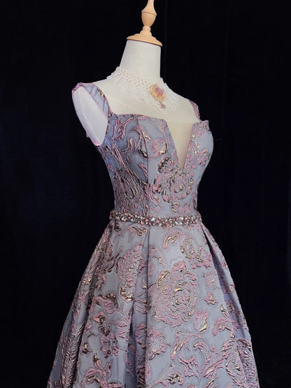 Modest Prom Dresses Ball Gown Spaghetti Strap Lilac Lace With Beading Long Evening Outfits N3463