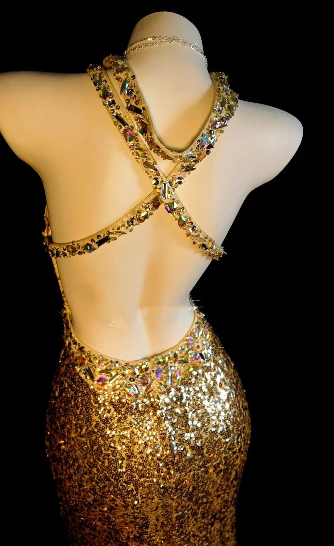 Gorgeous Prom Dresses Mermaid Halter Gold Sequin Backless Sleeveless Formal Evening Outfits N3787