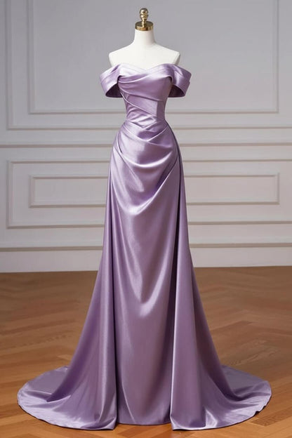 Navy Prom Dress Blue Off The Shoulder Formal Dress with Detachable Train N1853
