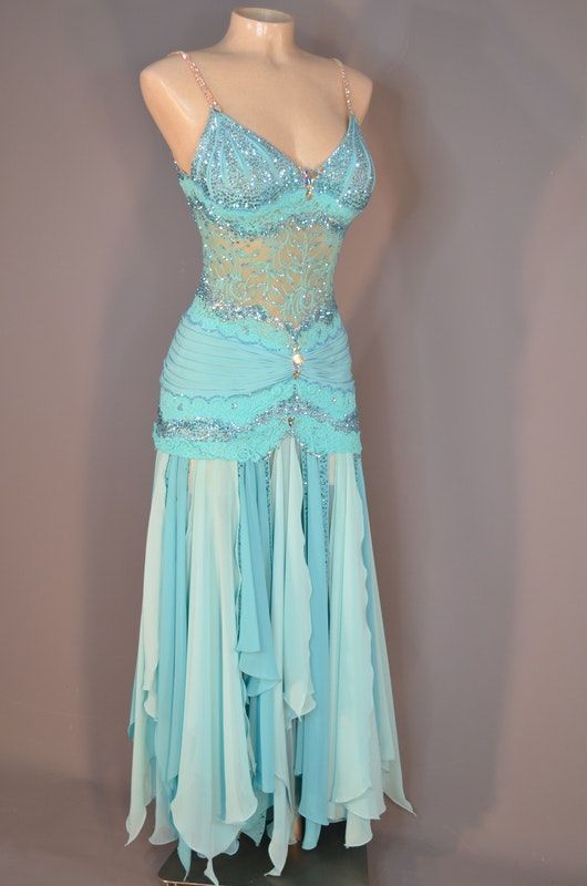 Vintage A Line Spaghetti Strap Blue Chiffon With Beading Sleeveless Formal Dress Evening Gown Prom Dresses N2562