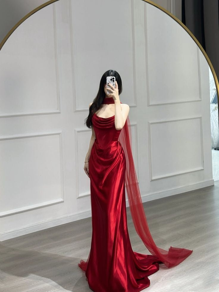 Sexy Special Occasion Dress Mermaid Burgundy Strapless Prom Dresses With Scarf Party Dress Evening Dresses AB2093