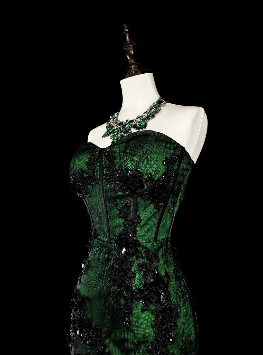 Modest Mermaid Sweetheart Black Tulle Green Satin With Appliques Long Prom Gown Party Wear Dresses N1848