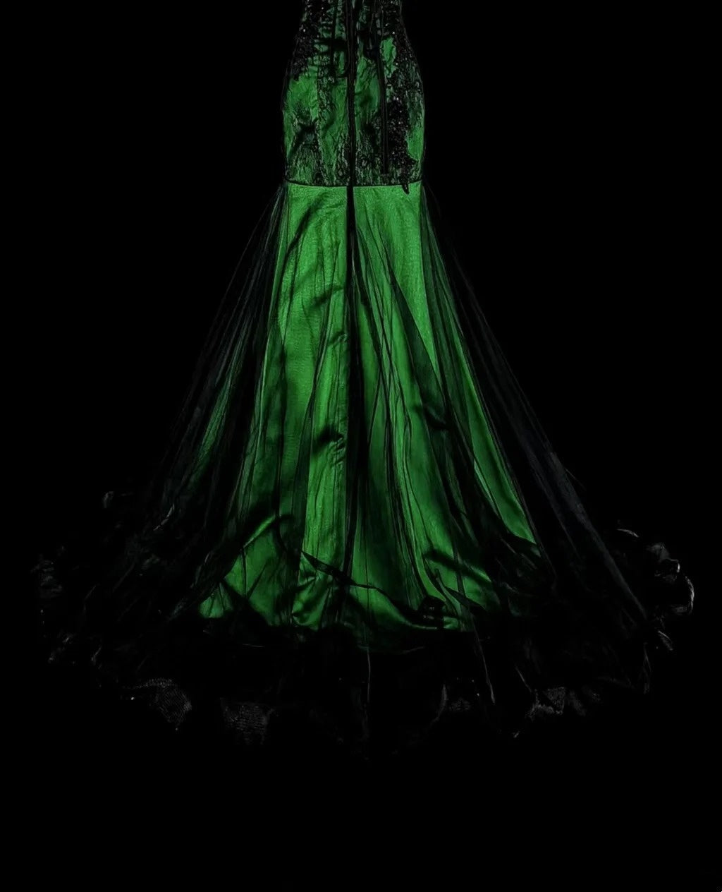 Modest Mermaid Sweetheart Black Tulle Green Satin With Appliques Long Prom Gown Party Wear Dresses N1848