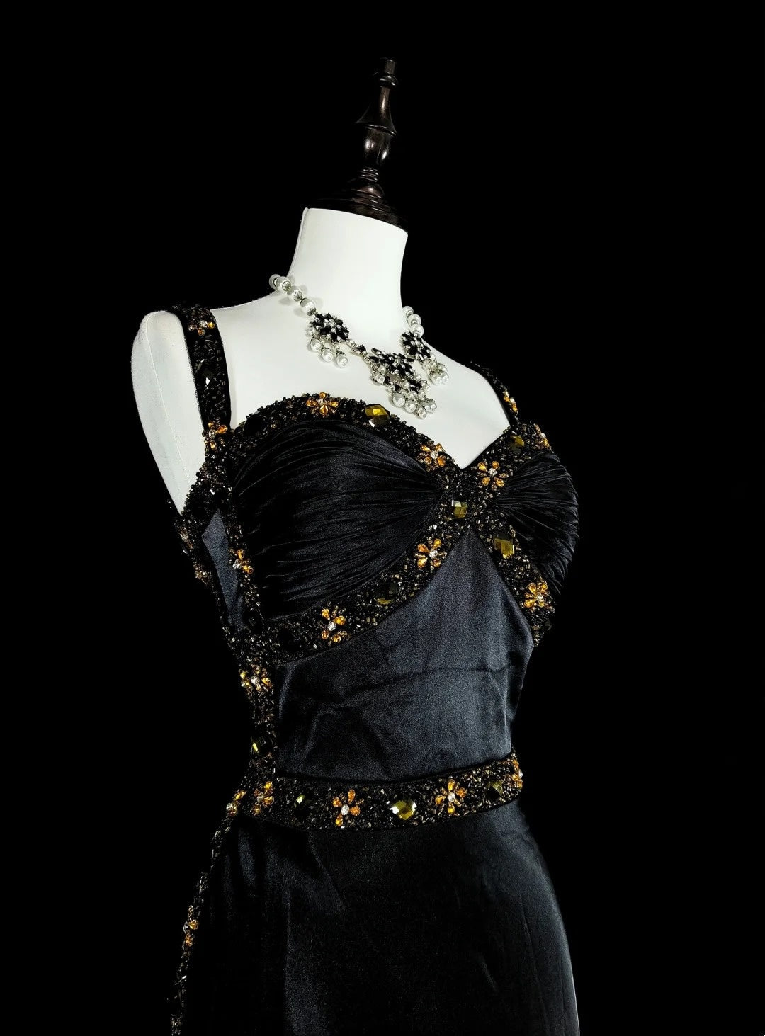 Vintage 1960s Mermaid Sweetheart Black With Straps Sleeveless Long Prom Formal Dresses N1591