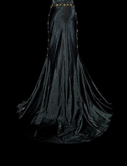Vintage 1960s Mermaid Sweetheart Black With Straps Sleeveless Long Prom Formal Dresses N1591