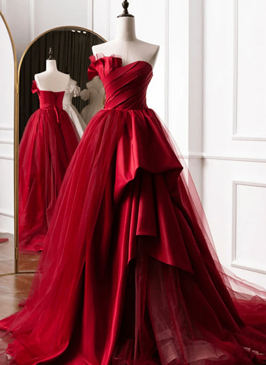 Chic Ball Gown Sweetheart Red Tulle Long Formal Fancy Prom Evening Dress Dinner Outfits Party Gowns For Teens AB2178